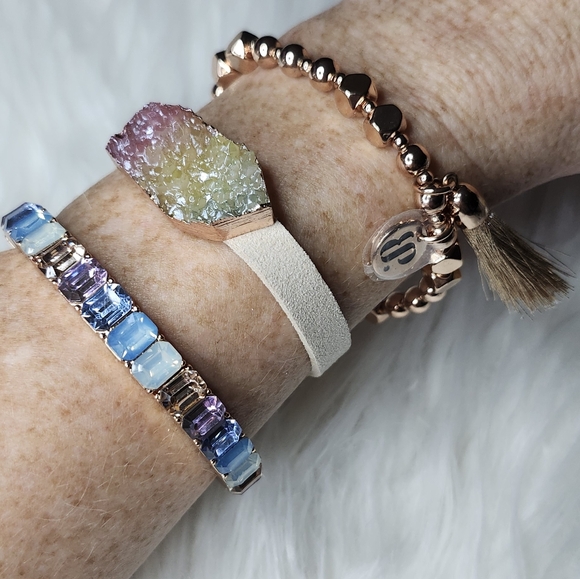 3 Bracelet set - Ombre Babe Rainbow Druzy Rose Gold - Picture 4 of 5